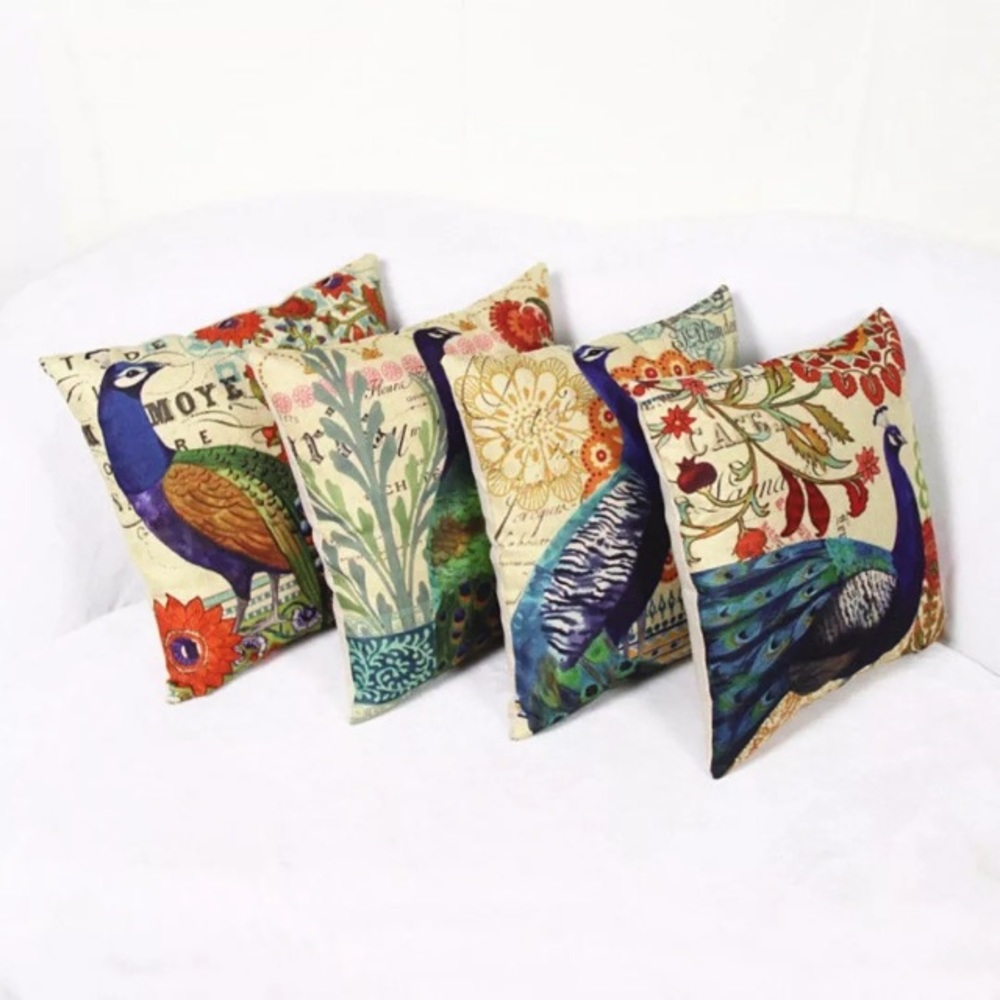 Colorful Peacock Floral Pillow Cover S2 - Picture 3 of 5